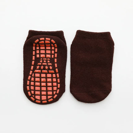 Coffee 6-Pairs Adult Non-Slip Trampoline Socks - Colorful Anti-Skid Floor Socks with PVC Grip Dots, 35-42EU