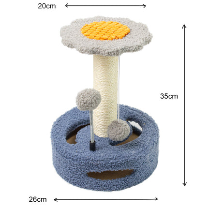 Blue Bold Flower Cat Scratching Post - Interactive Plush & Sisal Cat Toy with Teaser Balls
