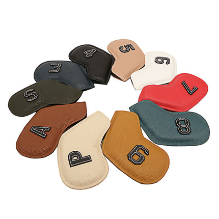 Premium PU Leather Golf Iron Headcover Set (10pcs) | Numbered 3-9, P, S, A | Protective Club Covers for Irons