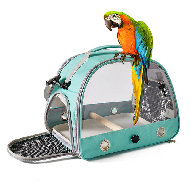 Green Portable Clear View Bird Carrier Travel Cage with Perch & Tray