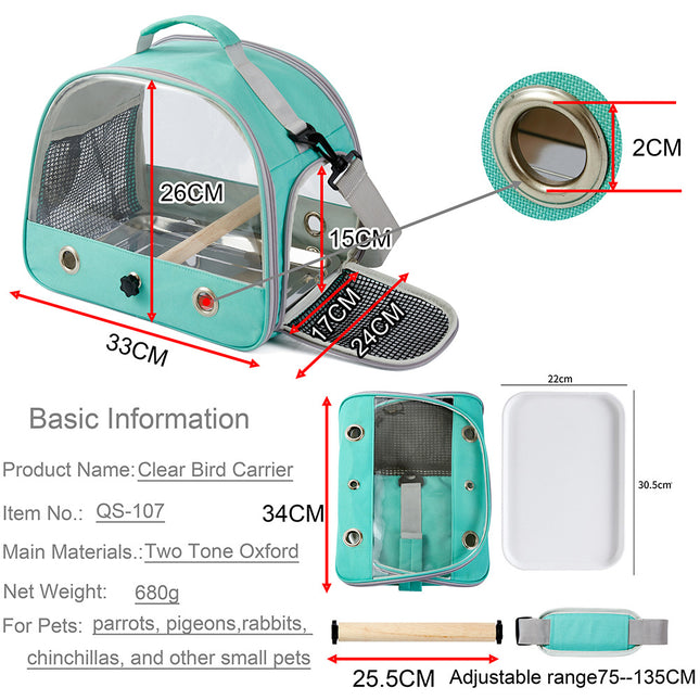 Green Portable Clear View Bird Carrier Travel Cage with Perch & Tray – product detail