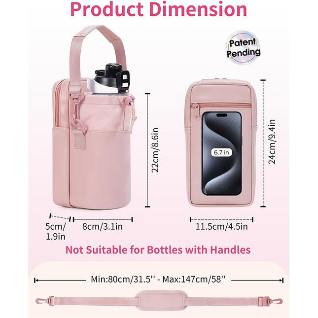 Black Stylish Water Bottle Carrier Bag with Phone Pocket Key Clip & Adjustable Strap – product detail