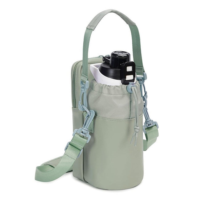 Green Stylish Water Bottle Carrier Bag with Phone Pocket Key Clip & Adjustable Strap