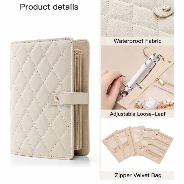 White Elegant Quilted Travel Jewelry Organizer Binder – product detail
