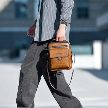 Premium PU Leather Crossbody Bag for Men - Vintage Light Brown Shoulder Bag