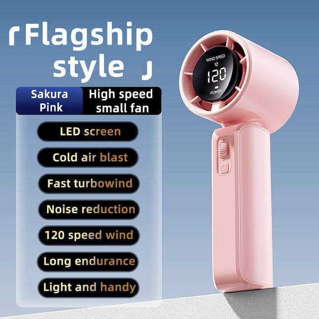 Pink Portable Handheld Fan with 120-Speed Display