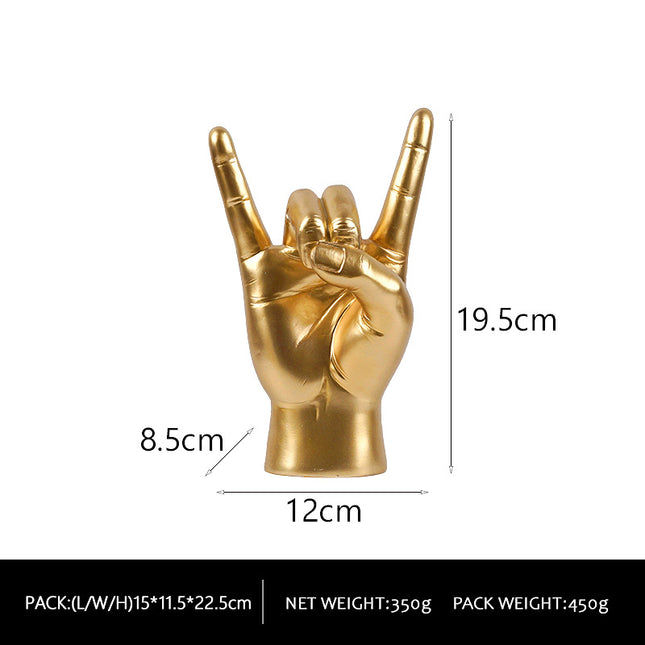 Gold Right Hand Resin Rock and Roll Hand Figurine