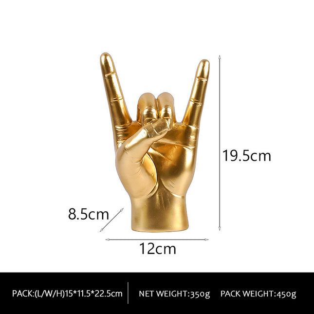 Gold Left Hand Resin Rock and Roll Hand Figurine