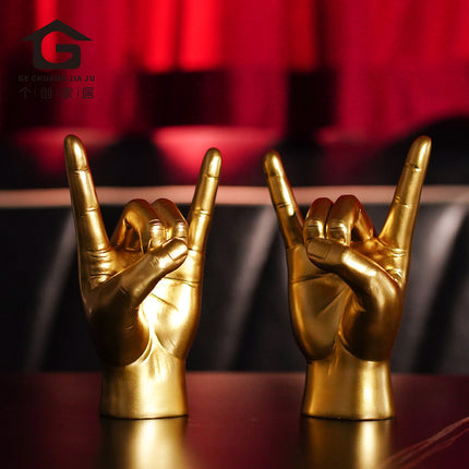 Black Left Hand Resin Rock and Roll Hand Figurine - Stylish Desk and Living Room Decor