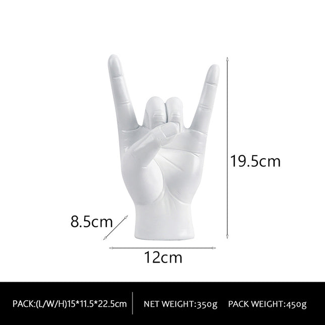 White Left Hand Resin Rock and Roll Hand Figurine