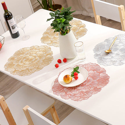 Gold Elegant Floral PVC Placemats - Set of 8, Durable & Stylish Table Mats (38cm)