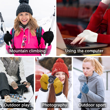 Wine Red Winter Convertible Mittens - Warm Knitted 2-in-1 Fingerless Gloves with Flip Top Cover for Cold Weather