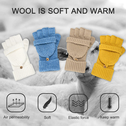 Navy Blue Winter Convertible Mittens - Warm Knitted 2-in-1 Fingerless Gloves with Flip Top Cover for Cold Weather