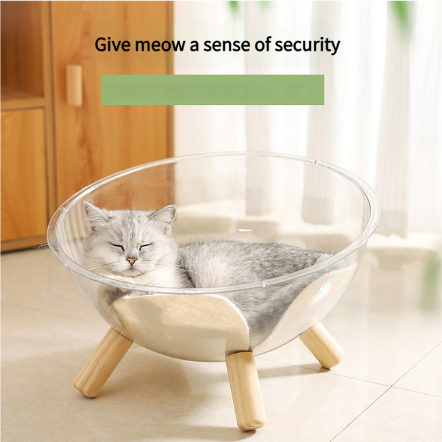 Luxury Transparent Cat Bed with Wooden Legs (Stylish Pet Nest)