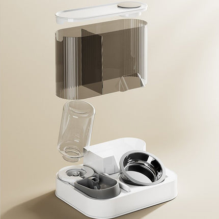 Automatic Pet Feeder and Water Bowl - 2-in-1 Grey Stainless Steel Bowl Cat Feeding Station
