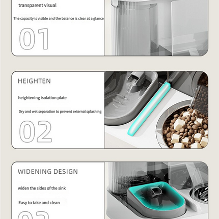 Automatic Pet Feeder and Water Bowl - 2-in-1 Grey Stainless Steel Bowl Cat Feeding Station