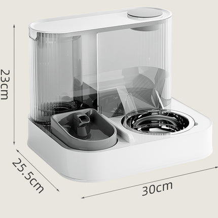Automatic Pet Feeder and Water Bowl - 2-in-1 Grey Stainless Steel Bowl Cat Feeding Station