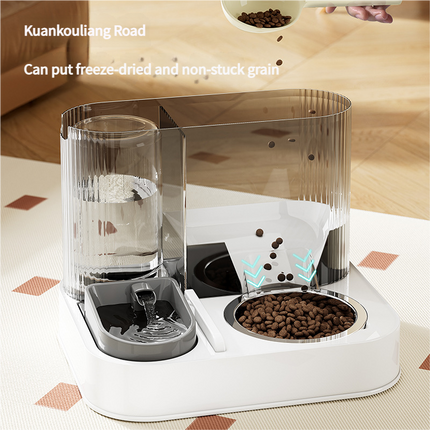 Automatic Pet Feeder and Water Bowl - 2-in-1 Yellow Stainless Steel Bowl Cat Feeding Station