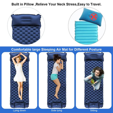 Peacock blue Portable Outdoor Inflatable Mat - Foot-Operated Camping Sleeping Pad