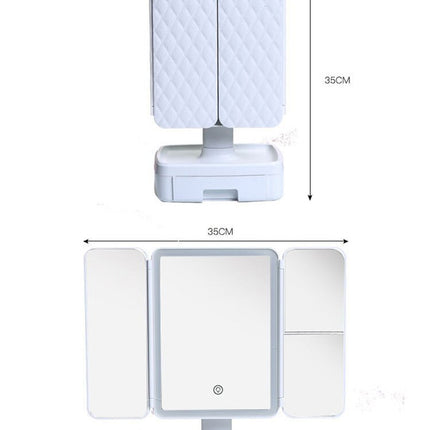 Elegant Tri-Fold Shell LED Vanity Mirror - Smart Makeup Gift with Storage & Illumination