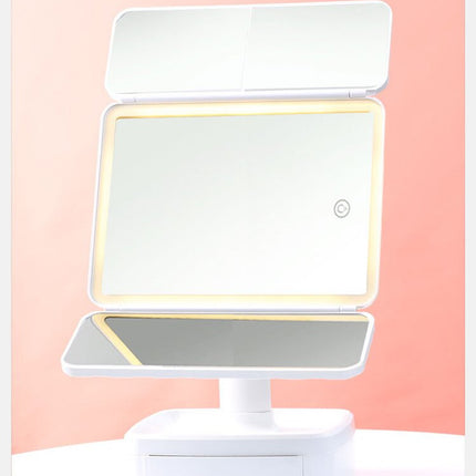 Elegant Tri-Fold Shell LED Vanity Mirror - Smart Makeup Gift with Storage & Illumination