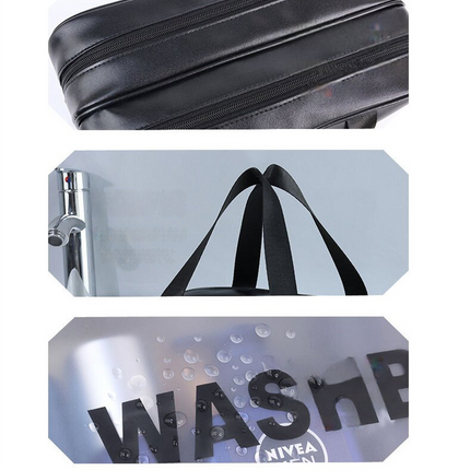 2PCS Dual-Layer Transparent PU Cosmetic Pouch - Wet and Dry Separation, Large size(31*15*20cm)- milk apricot white