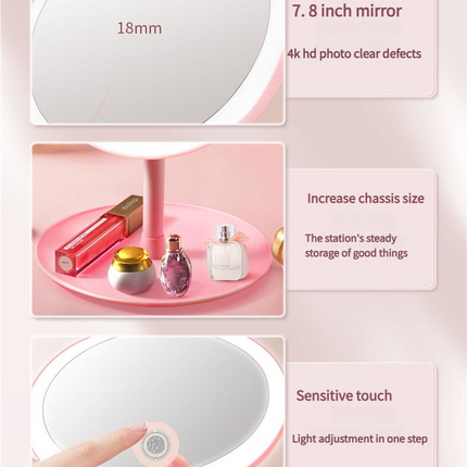 3PCS LED Makeup Mirror with Lights - Portable Tabletop Vanity Mirror, INS Style, Pink