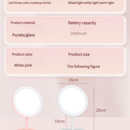 3PCS LED Makeup Mirror with Lights - Portable Tabletop Vanity Mirror, INS Style, Pink