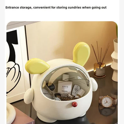 2PCS Black-Eared with polka dot sticker Cute Puppy Desktop Bin with Lid - Mini Trash Can & Storage Organiser - Kawaii Office Decor for Vanity & Home Office