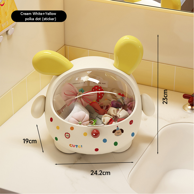 2PCS Yellow-Eared with polka dot Cute Puppy Desktop Bin with Lid