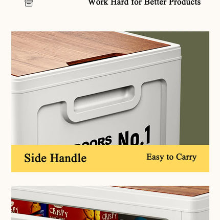 40cm White Multifunctional Foldable Storage Box with Wooden Lid - Collapsible Outdoor Camping Crate, Stackable Home Organizer with Side-Opening Doors for Car Trunk, Picnic and Pantry