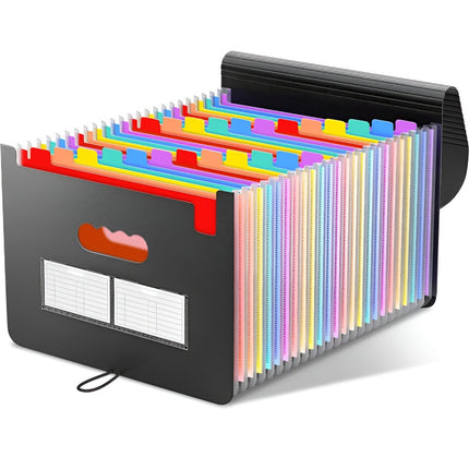 2 PCS A4 Expanding File Folder with Rainbow Interior - 25 Pockets Portable Document Organizer, Accordion Style Business and School File Bag with Elastic Cord Closure