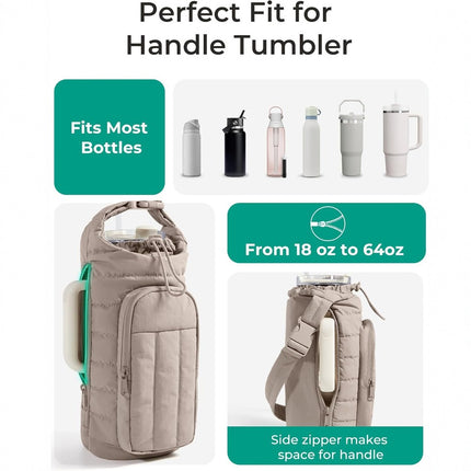 Dark Pink Quilted Water Bottle Carrier Bag with Large Phone Pocket - Insulated Tumbler Pouch with Adjustable Shoulder Strap - Crossbody Water Bottle Holder for18oz to 64ozTumblers, Gym, and Travel