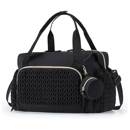 Black Large Quilted Diaper Bag Tote - Multi-functional Travel Baby Bag with Changing Pad and Pacifier Pouch - Stylish Hospital Bag for Labor and Delivery
