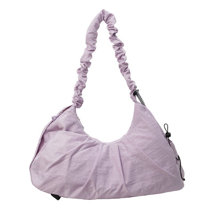 Purple Large Capacity Ruched Travel Duffel Bag - Stylish Yoga Mat Storage Shoulder Bag - Lightweight Gym Fitness Tote with Drawstring Detail for Weekend Getaways and Sports