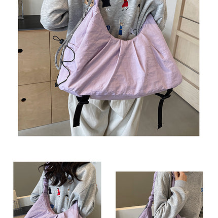 Purple Large Capacity Ruched Travel Duffel Bag - Stylish Yoga Mat Storage Shoulder Bag - Lightweight Gym Fitness Tote with Drawstring Detail for Weekend Getaways and Sports