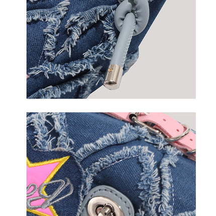 Trendy Denim Crescent Bag - Distressed Star Punk Style Crossbody Handbag - Chic Small Hobo Bag for Women - Spicy Girl Streetwear Aesthetic