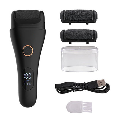 Black Professional Electric Foot Callus Remover - Rechargeable Pedicure Tool with 3 Adjustable Speeds, Smart LED Display, and 3 Replaceable Grinding Heads for Smooth Feet