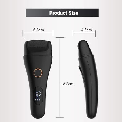 Black Professional Electric Foot Callus Remover - Rechargeable Pedicure Tool with 3 Adjustable Speeds, Smart LED Display, and 3 Replaceable Grinding Heads for Smooth Feet
