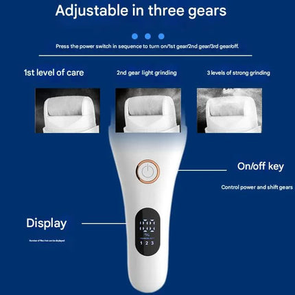 Black Professional Electric Foot Callus Remover - Rechargeable Pedicure Tool with 3 Adjustable Speeds, Smart LED Display, and 3 Replaceable Grinding Heads for Smooth Feet