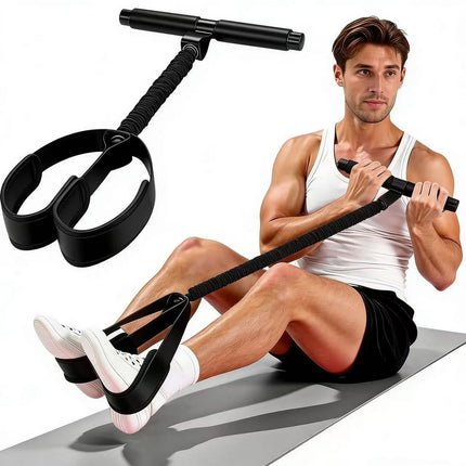 Black Multifunctional Pedal Resistance Band - Home Fitness Sit-up Assistant with Foot Pedals and Elastic Pull Rope - Full Body Workout Equipment for Abs, Arms, Legs and Glutes