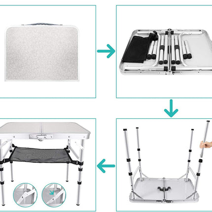 Portable Folding Camping Table with Aluminum Frame - Lightweight 60x40x50cm Picnic Table with Mesh Storage Bag and Carrying Handle for Outdoor BBQ, Travel, and Self-Driving Trips