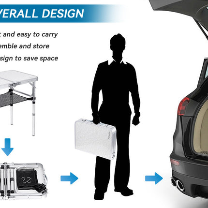 Portable Folding Camping Table with Aluminum Frame - Lightweight 60x40x50cm Picnic Table with Mesh Storage Bag and Carrying Handle for Outdoor BBQ, Travel, and Self-Driving Trips