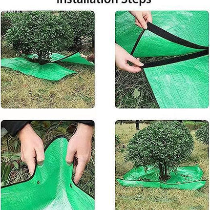 78.7 x 78.7 Inch Garden Leaf Collection Tarp with Center Hole - Waterproof PE Landscape Cleanup Mat - Heavy Duty Garden Debris Tarp for Shrub Trimming and Hedge Pruning - Green