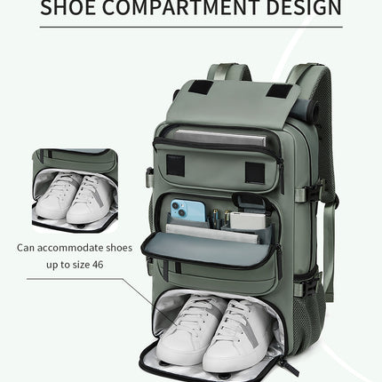 Mint Green Large Capacity 16-Inch Laptop Travel Backpack - Anti-Theft Professional Business Bag with Spring Buckle - Durable Oxford Cloth Outdoor Rucksack for Men and Women