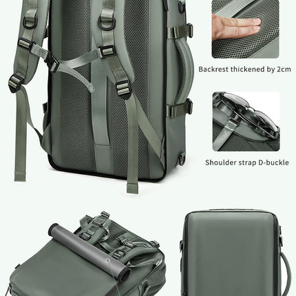 Beige Large Capacity 16-Inch Laptop Travel Backpack - Anti-Theft Professional Business Bag with Spring Buckle - Durable Oxford Cloth Outdoor Rucksack for Men and Women