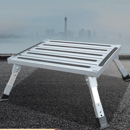 Heavy Duty Aluminum Folding Step Stool - Portable RV Platform and Work Bench with Non-Slip Surface - Collapsible Multi-Purpose Step for Camping, Home, and Outdoor Use