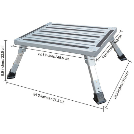 Heavy Duty Aluminum Folding Step Stool - Portable RV Platform and Work Bench with Non-Slip Surface - Collapsible Multi-Purpose Step for Camping, Home, and Outdoor Use