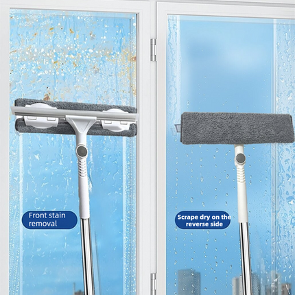2 PCS Professional 2-in-1 Window Squeegee with 137cm Extension Pole - 360 Degree Rotatable High-Rise Window Cleaner with Microfiber Scrubber and Streak-Free Silicone Blade