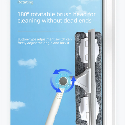 2 PCS Professional 2-in-1 Window Squeegee with 137cm Extension Pole - 360 Degree Rotatable High-Rise Window Cleaner with Microfiber Scrubber and Streak-Free Silicone Blade